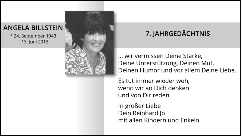  Traueranzeige für Angela Billstein vom 18.07.2023 aus Kölner Stadt-Anzeiger / Kölnische Rundschau / Express
