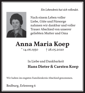 Anzeige von Anna Maria Koep von  Werbepost 