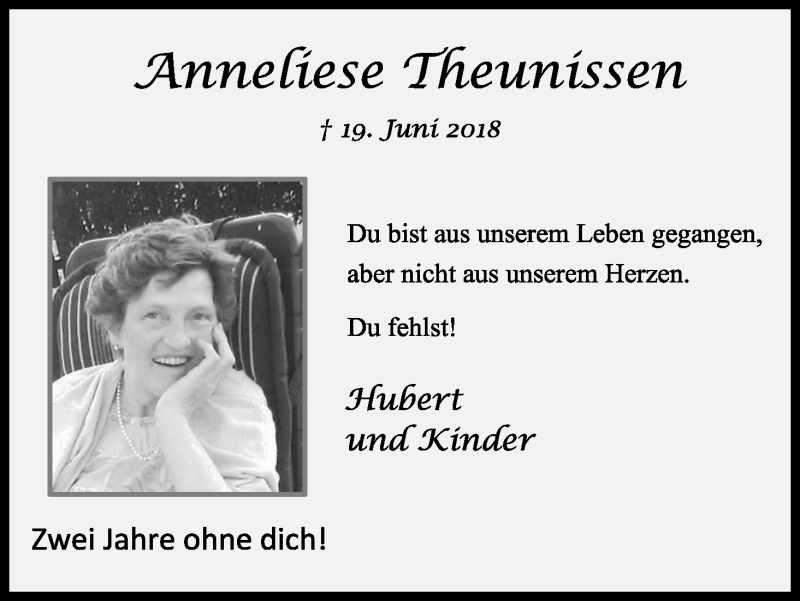  Traueranzeige für Anneliese Theunissen vom 19.06.2020 aus Kölner Stadt-Anzeiger / Kölnische Rundschau / Express