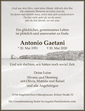 Anzeige von Antonio Gaetani von  Anzeigen Echo 