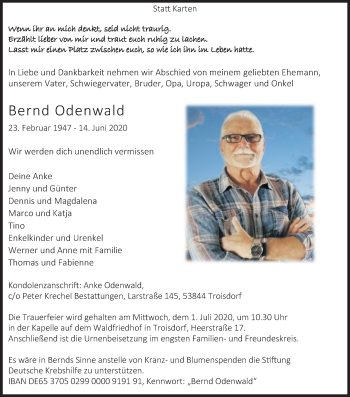 Anzeige von Bernd Odenwald von Kölner Stadt-Anzeiger / Kölnische Rundschau / Express