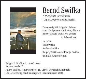 Anzeige von Bernd Swifka von Kölner Stadt-Anzeiger / Kölnische Rundschau / Express
