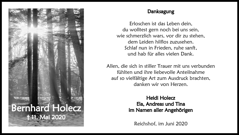  Traueranzeige für Bernhard Holecz vom 13.06.2020 aus Kölner Stadt-Anzeiger / Kölnische Rundschau / Express