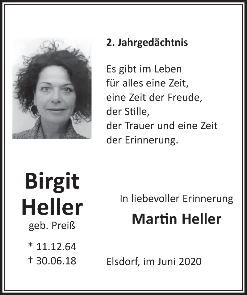  Traueranzeige für Birgit Heller vom 26.06.2020 aus  Werbepost 