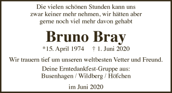 Anzeige von Bruno Bray von  Lokalanzeiger 
