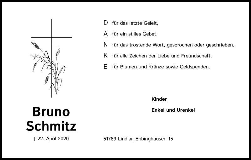  Traueranzeige für Bruno Schmitz vom 13.06.2020 aus Kölner Stadt-Anzeiger / Kölnische Rundschau / Express