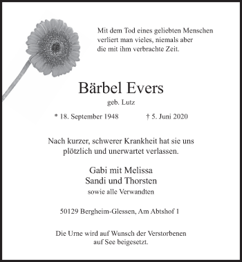 Anzeige von Bärbel Evers von  Werbepost 