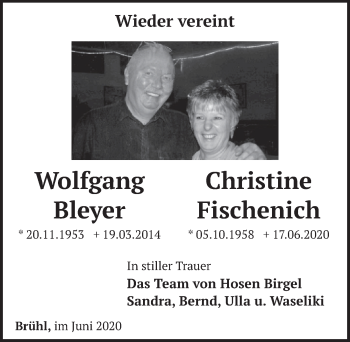 Anzeige von Christine Fischenich von  Schlossbote/Werbekurier 
