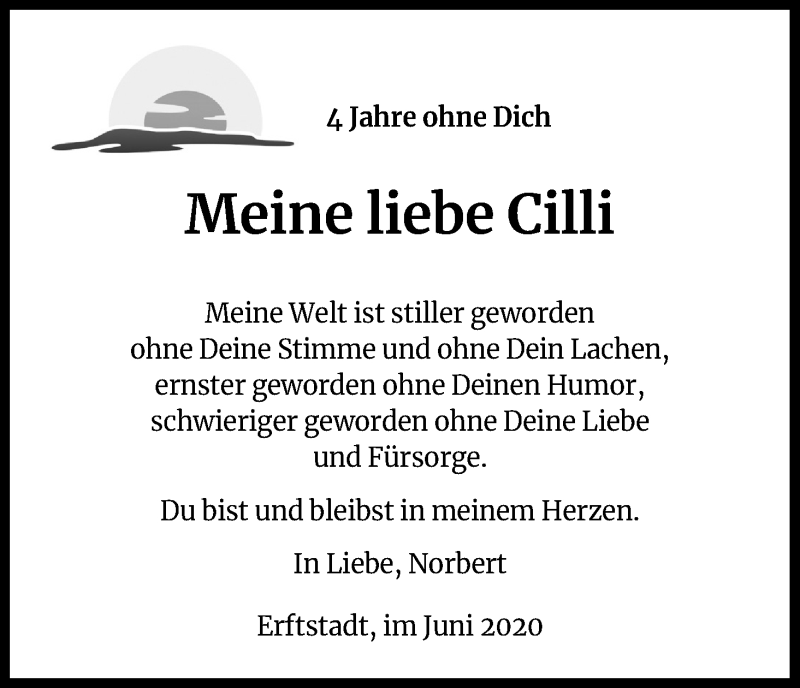 Traueranzeige für Cilli  vom 13.06.2020 aus Kölner Stadt-Anzeiger / Kölnische Rundschau / Express