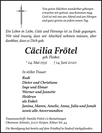Anzeige von Cäcilia Frötel von  Werbepost 