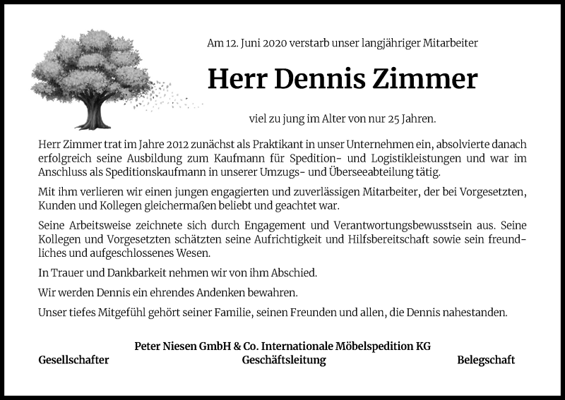  Traueranzeige für Dennis Zimmer vom 20.06.2020 aus Kölner Stadt-Anzeiger / Kölnische Rundschau / Express