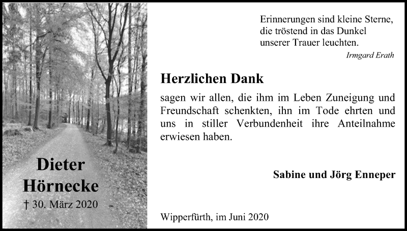  Traueranzeige für Dieter Hörnecke vom 13.06.2020 aus Kölner Stadt-Anzeiger / Kölnische Rundschau / Express
