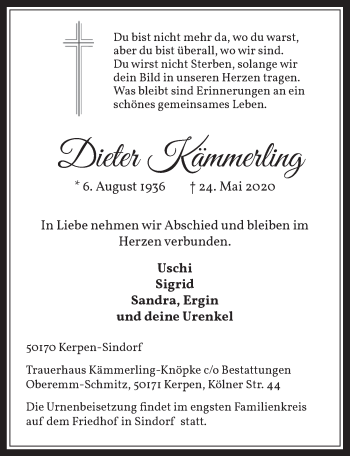 Anzeige von Dieter Kämmerling von  Werbepost 