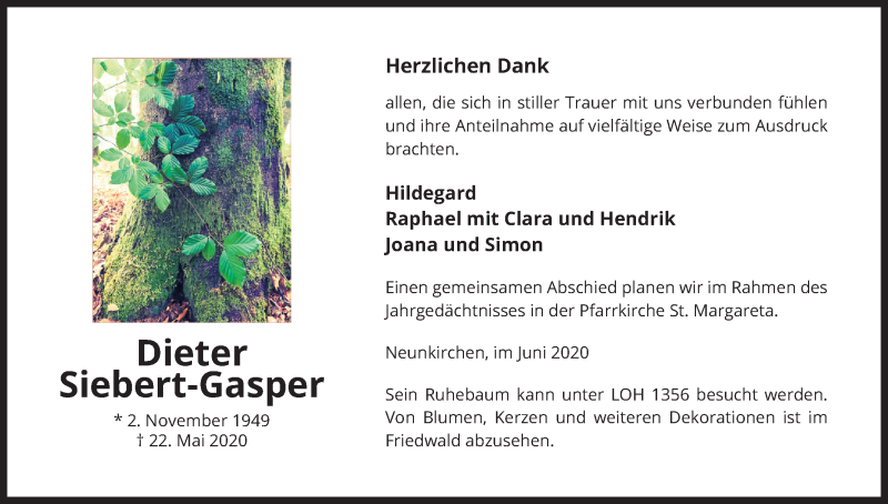  Traueranzeige für Dieter Siebert-Gasper vom 27.06.2020 aus Kölner Stadt-Anzeiger / Kölnische Rundschau / Express