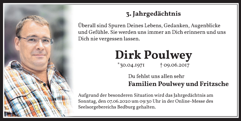  Traueranzeige für Dirk Poulwey vom 05.06.2020 aus  Werbepost 