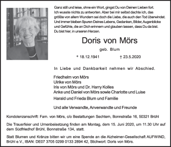 Anzeige von Doris von Mörs von  Schlossbote/Werbekurier 