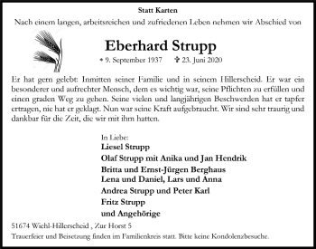 Anzeige von Eberhard Strupp von  Anzeigen Echo 
