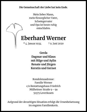 Anzeige von Eberhard Werner von Kölner Stadt-Anzeiger / Kölnische Rundschau / Express