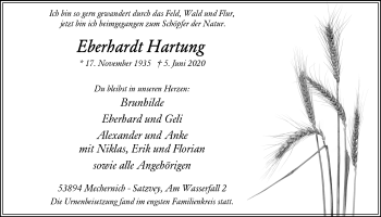 Anzeige von Eberhardt Hartung von  Blickpunkt Euskirchen 