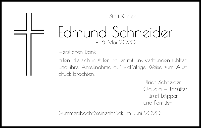  Traueranzeige für Edmund Schneider vom 27.06.2020 aus Kölner Stadt-Anzeiger / Kölnische Rundschau / Express