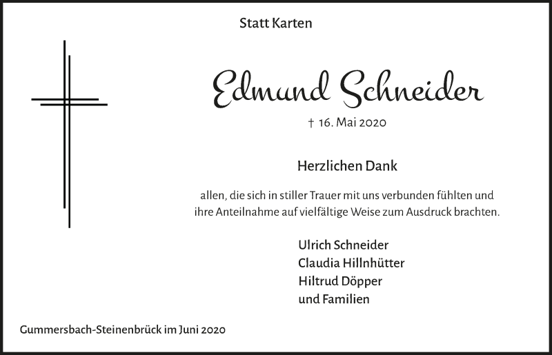  Traueranzeige für Edmund Schneider vom 26.06.2020 aus  Anzeigen Echo 