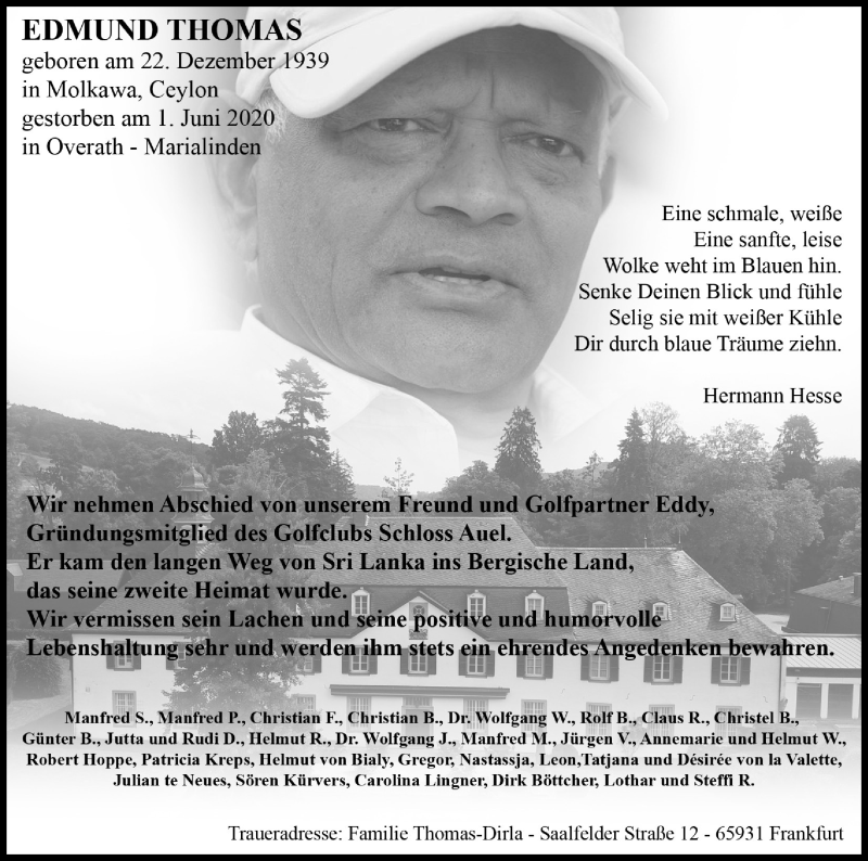  Traueranzeige für Edmund Thomas vom 13.06.2020 aus Kölner Stadt-Anzeiger / Kölnische Rundschau / Express
