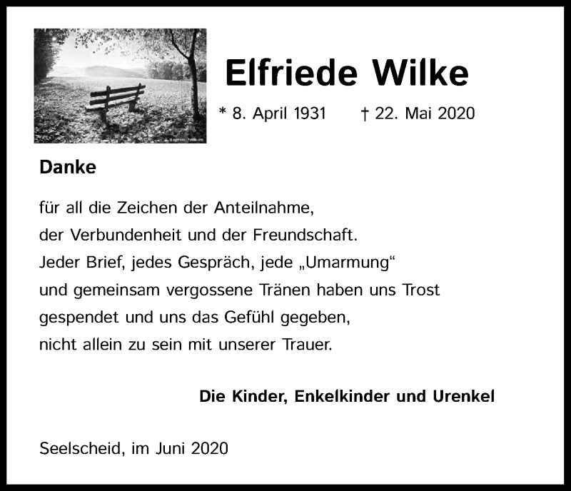  Traueranzeige für Elfriede Wilke vom 20.06.2020 aus Kölner Stadt-Anzeiger / Kölnische Rundschau / Express