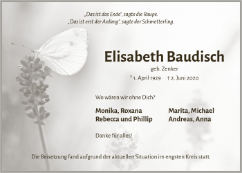 Anzeige von Elisabeth Baudisch von  Lokalanzeiger 