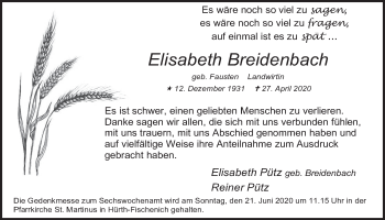Anzeige von Elisabeth Breidenbach von  Wochenende  Schlossbote/Werbekurier 