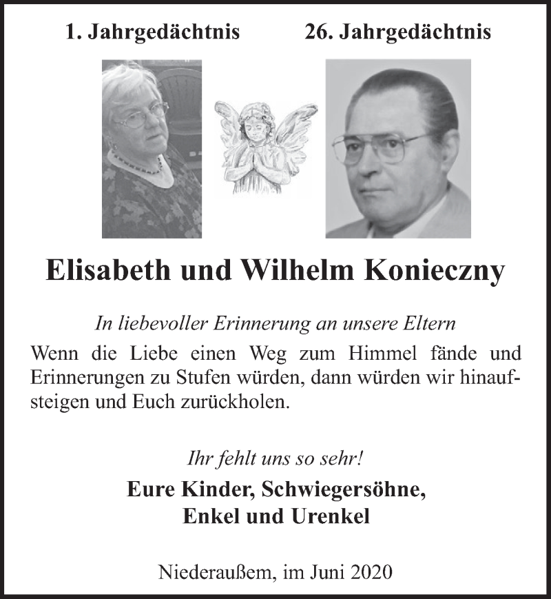  Traueranzeige für Elisabeth Konieczny vom 19.06.2020 aus  Werbepost 