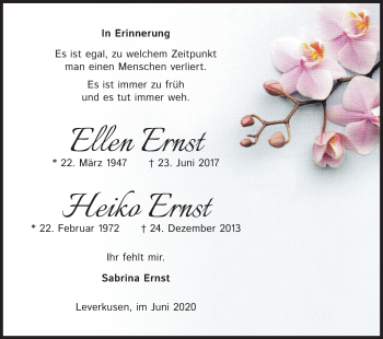 Anzeige von Ellen Ernst von Kölner Stadt-Anzeiger / Kölnische Rundschau / Express