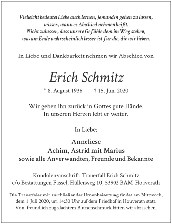 Anzeige von Erich Schmitz von  Blickpunkt Euskirchen 
