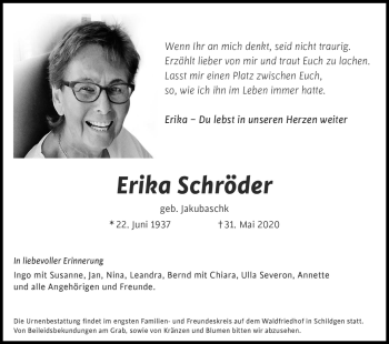 Anzeige von Erika Schröder von Kölner Stadt-Anzeiger / Kölnische Rundschau / Express