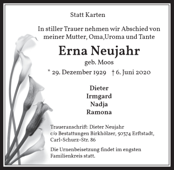 Anzeige von Erna Neujahr von  Werbepost 