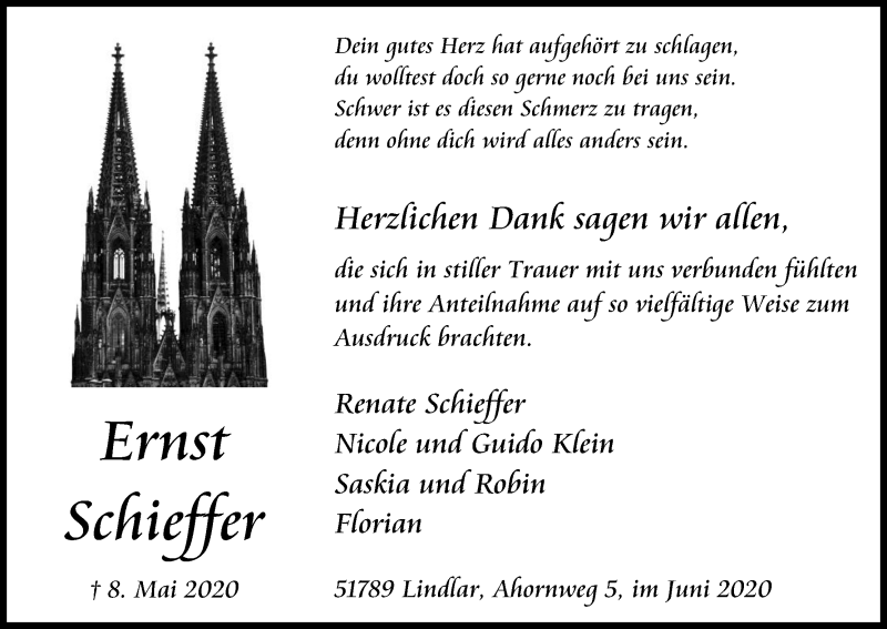  Traueranzeige für Ernst Schieffer vom 20.06.2020 aus Kölner Stadt-Anzeiger / Kölnische Rundschau / Express