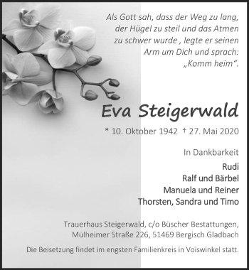Anzeige von Eva Steigerwald von  Bergisches Handelsblatt 