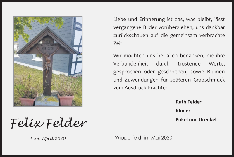  Traueranzeige für Felix Felder vom 03.06.2020 aus Kölner Stadt-Anzeiger / Kölnische Rundschau / Express