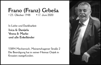 Anzeige von Frano Grbesa von  Blickpunkt Euskirchen 