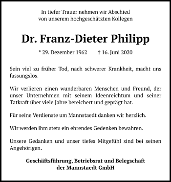 Anzeige von Franz-Dieter Philipp von Kölner Stadt-Anzeiger / Kölnische Rundschau / Express