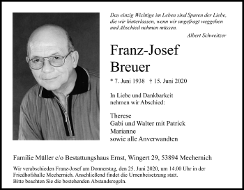 Anzeige von Franz-Josef Breuer von Kölner Stadt-Anzeiger / Kölnische Rundschau / Express
