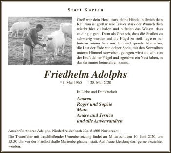 Anzeige von Friedhelm Adolphs von  Lokalanzeiger 