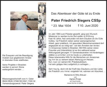 Anzeige von Friedrich Siegers von Kölner Stadt-Anzeiger / Kölnische Rundschau / Express