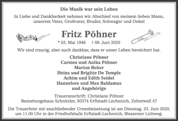 Anzeige von Fritz Pöhner von  Werbepost 
