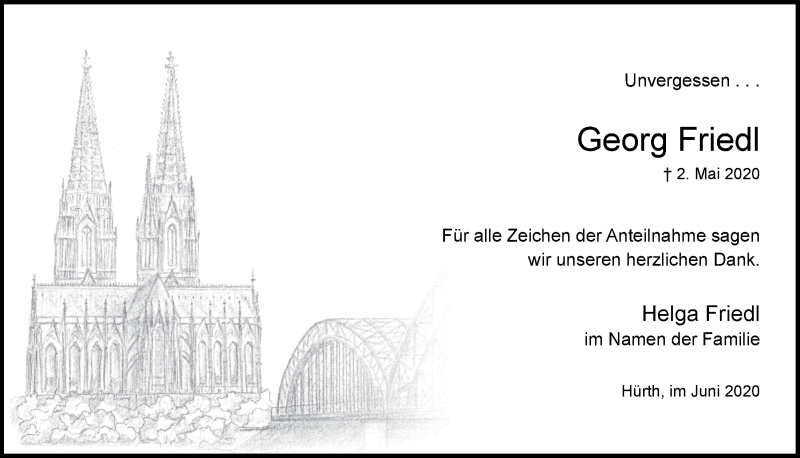  Traueranzeige für Georg Friedl vom 26.06.2020 aus  Wochenende 
