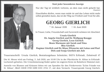 Anzeige von Georg Gierlich von  Werbepost 