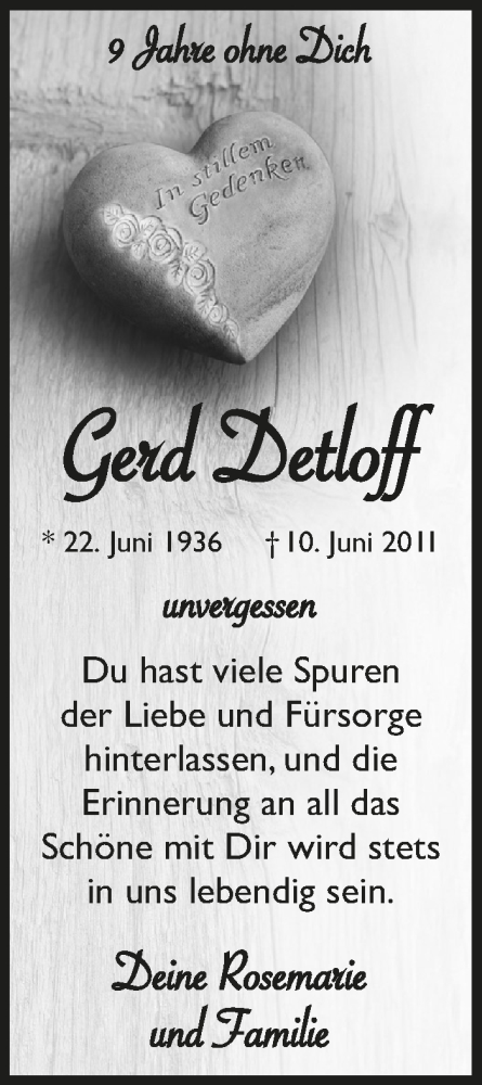  Traueranzeige für Gerd Detloff vom 12.06.2020 aus  Lokalanzeiger 