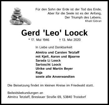 Anzeige von Gerd Loock von Kölner Stadt-Anzeiger / Kölnische Rundschau / Express