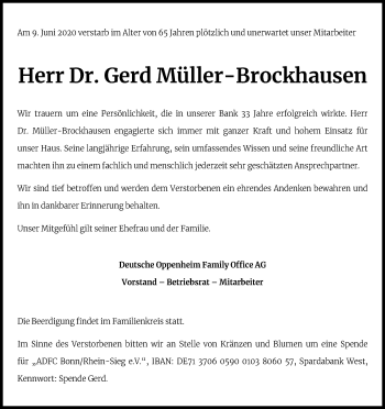 Anzeige von Gerd Müller-Brockhausen von Kölner Stadt-Anzeiger / Kölnische Rundschau / Express