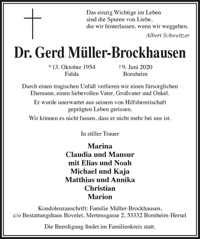  Traueranzeige für Gerd Müller-Brockhausen vom 19.06.2020 aus  Schaufenster/Blickpunkt 