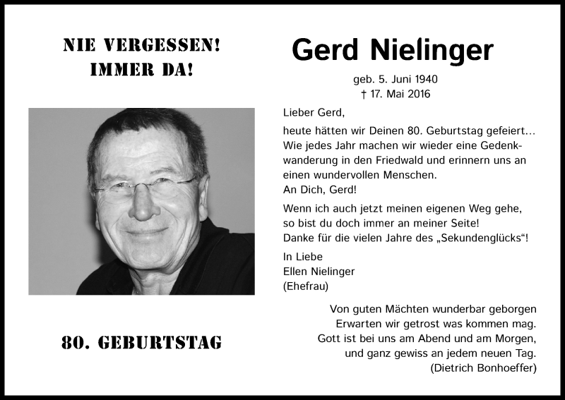 Traueranzeige für Gerd Nielinger vom 05.06.2020 aus Kölner Stadt-Anzeiger / Kölnische Rundschau / Express